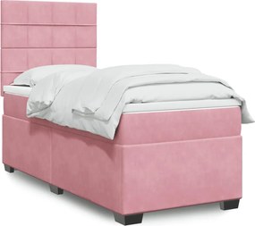 vidaXL Κρεβάτι Boxspring με Στρώμα Ροζ 90x200 εκ. Βελούδινο