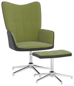 vidaXL Πολυθρόνα Relax Ανοιχτό Πράσινο από Βελούδο και PVC με Σκαμπό