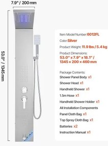 VEVOR Shower Panel Tower System Stainless Steel Column Rainfall Head 5 Modes