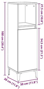 Ντουλάπι μπάνιου Παλιό ξύλο 30x30x100 cm Κατασκευασμένο ξύλο - Καφέ