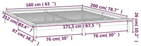 Πλαίσιο Κρεβατιού με LED Καφέ Μελί 160 x 200 εκ. από Μασίφ Ξύλο - Καφέ