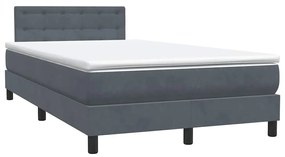 Κρεβάτι Boxspring με Στρώμα Σκούρο Γκρι 120x210 εκ. Βελούδινο - Γκρι