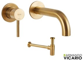 Armando Vicario Industrial Gold Brushed Σιφών+Μπαταρία Νιπτήρος εντοιχισμού 2 οπών