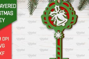 Σετ των 3 Intra απο ξύλο plywood 3mm-4mm πάχος Σχέδιο κοπής με λέιζερ Χριστουγεννιάτικο στολίδι με κλειδί Δίασταση 8x8 cm INTRAFABR-103294499