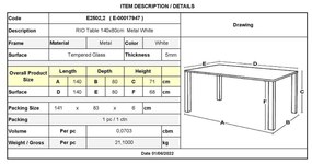 Τραπέζι Rio 140x80cm Μεταλ.Λευκό