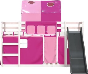 vidaXL Κουκέτα με Τσουλήθρα και Κουρτίνες Ροζ 90x200 εκ.