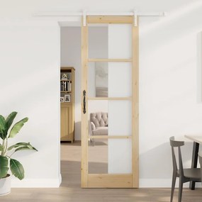 vidaXL Συρόμενη Πόρτα ORKDAL Σετ 2 Φυσικό και λευκό Μασίφ ξύλο πεύκου
