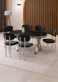Stewehome Σετ Τραπεζαρίας 6 Ατόμων Μαύρο Ασημί 170x90x75 cm