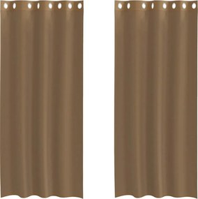 vidaXL Voile κουρτίνες με ροδέλες 2 τεμάχια Ανοιχτό Καφέ