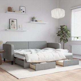 Καναπές Κρεβάτι Συρόμενος Ανοιχτό Γκρι 80x200εκ Ύφασμα Συρτάρια - Γκρι