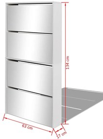 vidaXL Παπουτσοθήκη Καθρέφτης 4 Επιπέδων Λευκή 63 x 17 x 134 εκ.