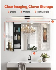 VEVOR Medicine Cabinet 25.5&quot; x 40&quot; Mirror Medicine Cabinet Adjustable Shelves