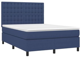 vidaXL Κρεβάτι Boxspring με Στρώμα & LED Μπλε 140x190 εκ. Υφασμάτινο