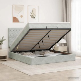 vidaXL Κρεβάτι Ottoman με Στρώμα και LED Ανοιχτό γκρι 180 x 200 cm