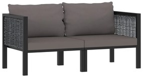 vidaXL Καναπές Διθέσιος Ανθρακί από Συνθετικό Ρατάν με Μαξιλάρια