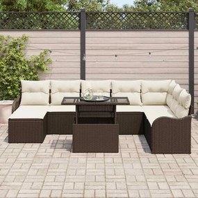 vidaXL Σετ Καναπέ Κήπου με μαξιλάρι 9 pcs Καφέ Πολυ ράταν