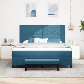 vidaXL Κρεβάτι Box Spring με Στρώμα & Παγκάκι Σκούρο Μπλε 180x200 cm Βελούδο