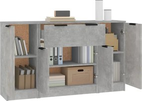 vidaXL Ντουλάπια 3 τεμ. Γκρι Σκυροδέματος Επεξεργ. Ξύλο