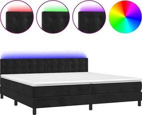 vidaXL Κρεβάτι Boxspring με Στρώμα &amp; LED Μαύρο 200x200 εκ. Βελούδινο