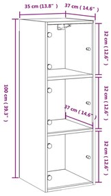 Ντουλάπι Τοίχου Sonoma Δρυς 35x37x100 εκ. με Γυάλινες Πόρτες - Καφέ