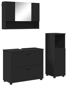 vidaXL Σετ Επίπλων Μπάνιου με συρτάρι 3 pcs Μαύρο 76,5 x 35 x 64 εκ