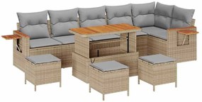vidaXL Σετ Καναπέ Κήπου με μαξιλάρι 10 pcs Μπεζ Πολυ ράταν
