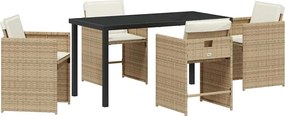 vidaXL Σέτ φαγητού για κήπο 5 pcs Μπεζ συνθετικό ρατάν