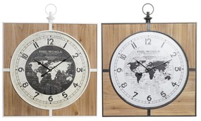 Ρολόι Τοίχου DKD Home Decor Μαύρο Λευκό Σίδερο Vintage 60 x 4,5 x 60 cm Ξύλο MDF Παγκόσμιος Χάρτης (x2)