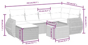 vidaXL Καναπές Σετ 7 Τεμαχίων Μαύρο Συνθετικό Ρατάν με Μαξιλάρια