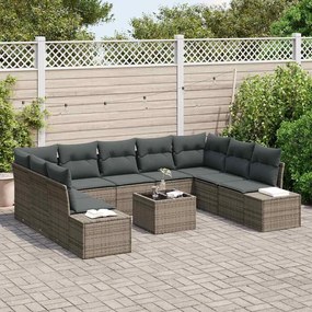 vidaXL Σετ Καναπέ Κήπου με μαξιλάρι 10 pcs Γκρι Πολυ ράταν