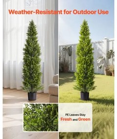 VEVOR Artificial Topiary Cedar Trees, 2 Set 1524mm Faux Pine Shrubs Plants, Fake Silk Tree Look Real, Easy Assembly for Decor Front Porch Outdoor Patio Garden Balcony Backyard Indoor Office