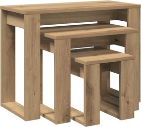 vidaXL Φωλιά τραπεζιών 3 τεμαχίων Ξύλο Τεχνικής Δρυς