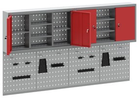 vidaXL Σετ Εργαλειοθήκης και Πίνακα με Γαντζάκια 4 Τεμαχίων Τοίχου Κόκκινο Μεταλλικό