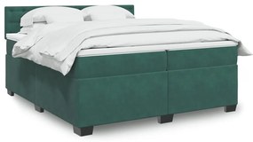 vidaXL Κρεβάτι Boxspring με Στρώμα Σκούρο Πράσινο 200x200εκ. Βελούδινο