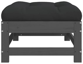 vidaXL Υποπόδιο Κήπου Γκρι από Μασίφ Ξύλο Πεύκου με Μαξιλάρι