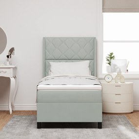 vidaXL κρεβάτι Box Spring με στρώμα & LED Γκρι 90x200 cm Βελούδινο