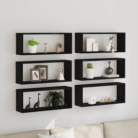 vidaXL Ράφια Τοίχου 6 τμχ. Μαύρη Οξυά 60 x 15 x 23 cm