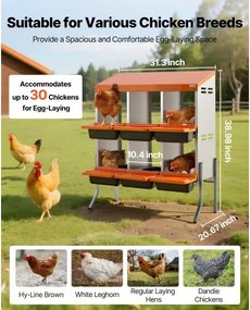 VEVOR Chicken Nesting Boxes, 6 Compartments, with Support Legs, Easy Egg Collection, Galvanized Steel and High-Strength Plastic, Roll Away Nesting Boxes for Chickens and Hens Laying Eggs, Orange