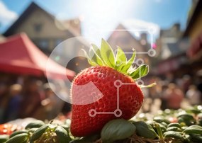 Σετ των 2 Intra Συλλεκτικό Ξύλινο Παζλ Plywood 4mm - Φρέσκια κόκκινη φράουλα στην υπαίθρια αγορά Σε Ξύλινο Κουτί - Διαστάσεις: 10x10 cm – 25 κομμάτια