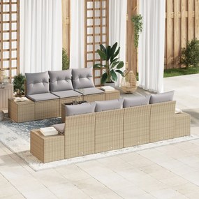 vidaXL Σετ Καναπέ 8 Τεμαχίων με Μαξιλάρια Μπεζ Πολυ Ρατάν