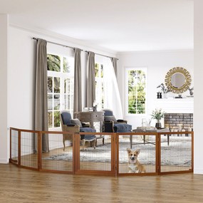 Dog Barrier Folding Pine Wood 432 x 36 x 70 cm Καφές