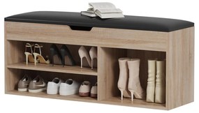 SHOE RACK WITH SEAT ROMIR  MELAMINE IN SONAMA-BROWN SEAT 100x30x44Hcm.