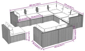 vidaXL Σαλόνι Κήπου 9 Τεμαχίων Καφέ Συνθετικό Ρατάν με Μαξιλάρια