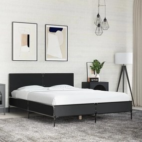 vidaXL Πλαίσιο Κρεβατιού Μαύρο 135x190 εκ. Επεξ. Ξύλο &amp; Μέταλλο