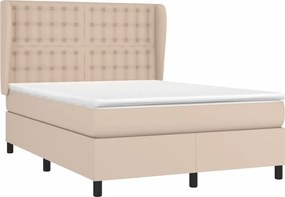 vidaXL Κρεβάτι Boxspring με Στρώμα Καπουτσίνο 140x190εκ.από Συνθ.Δέρμα