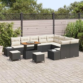 vidaXL Σετ Καναπέ Κήπου με μαξιλάρι 12 pcs Μαύρο Πολυ ράταν