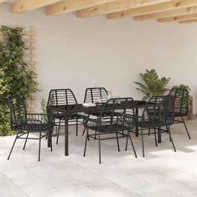 vidaXL Σετ Εξωτερικής Τραπεζαρίας  7 Τεμαχίων Μαύρο Πολυ Ράταν