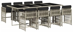 vidaXL Σετ Τραπεζαρίας Κήπου 9 τεμ. Αν. Γκρι Συνθ. Ρατάν με Μαξιλάρια