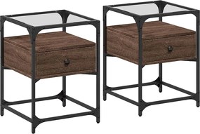 vidaXL Κομοδίνα 2 τεμ. Καφέ Δρυς 40x40x55 εκ. από Επεξεργ. Ξύλο