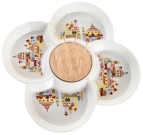 Σετ Ορεκτικών DKD Home Decor Κόκκινο Πολύχρωμο Φυσικό Bamboo Πήλινα Σπίτια Μεσογείακός Cottage 22 x 22 x 7 cm